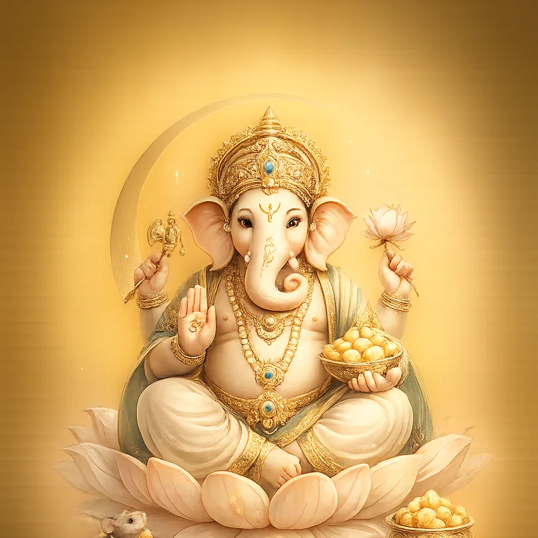 Traditional devotional artwork of Ganesha, representing the removal of obstacles and an auspicious beginning